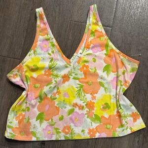 Vintage 2000s boho orange, pink, and yellow floral tank top size xl